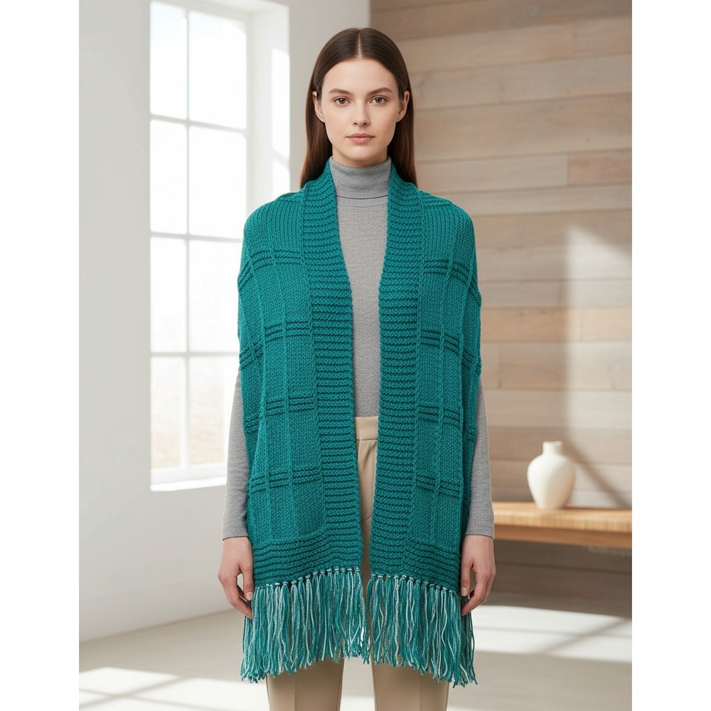 NEW Jade Green Shawl Scarf Wrap Boho Fringe Hand Knit Womens Boho Cottage Artsy